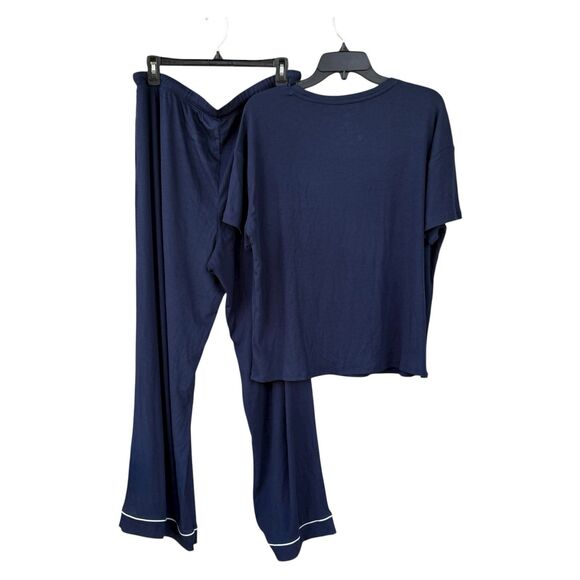 NWT State Of Day Women’s 2-piece Ribbed Pajama Set Navy Blue Size L Modal Soft - Picture 2 of 3